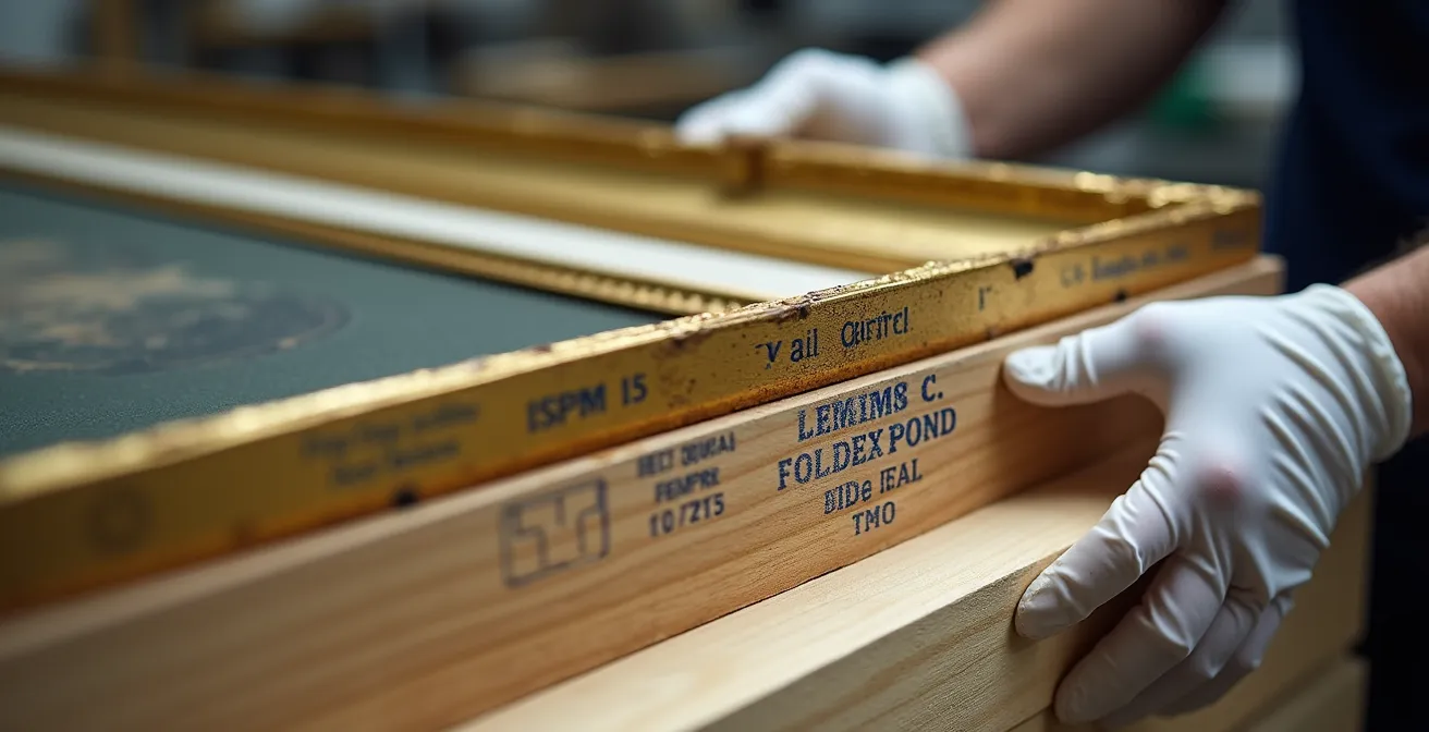 Mise en caisse climatique d'une toile de Riopelle par des spécialistes québécois