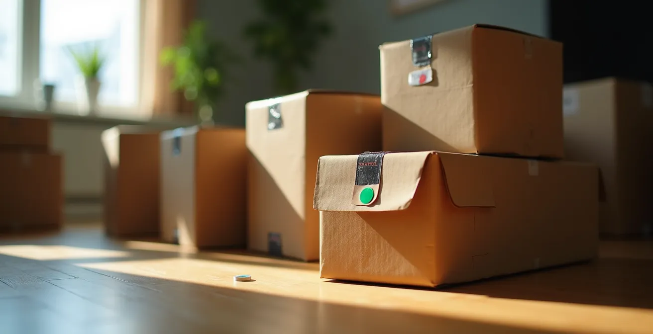 Cartons de déménagement avec système de marquage discret par gommettes colorées