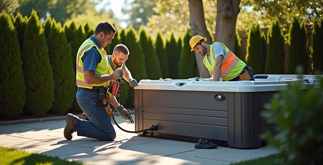 Coordination entre électricien et équipe de déménagement lors de la déconnexion d'un spa
