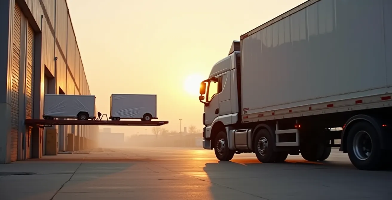 Hayon élévateur hydraulique de camion en action pour le chargement de matériel lourd lors d'un déménagement