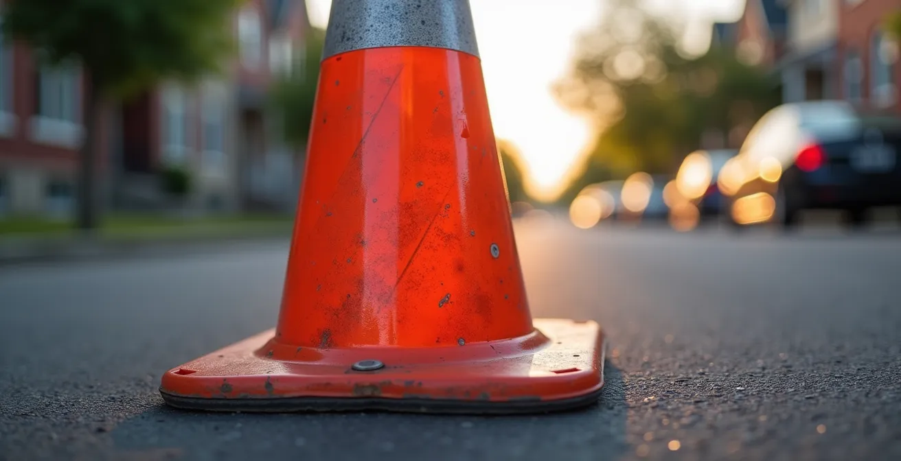 Installation de panneaux de signalisation temporaire pour réserver un espace de stationnement à Limoilou