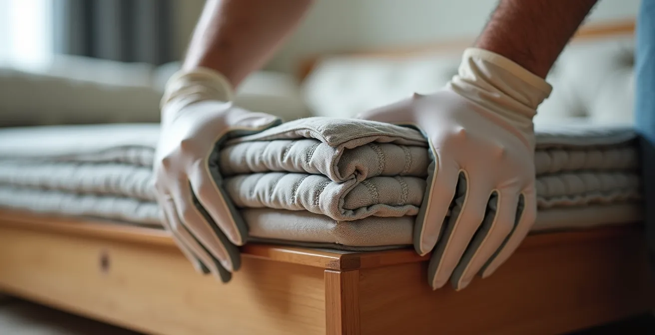 Technique de pliage en portefeuille d'une couverture matelassée pour protéger les coins d'un meuble
