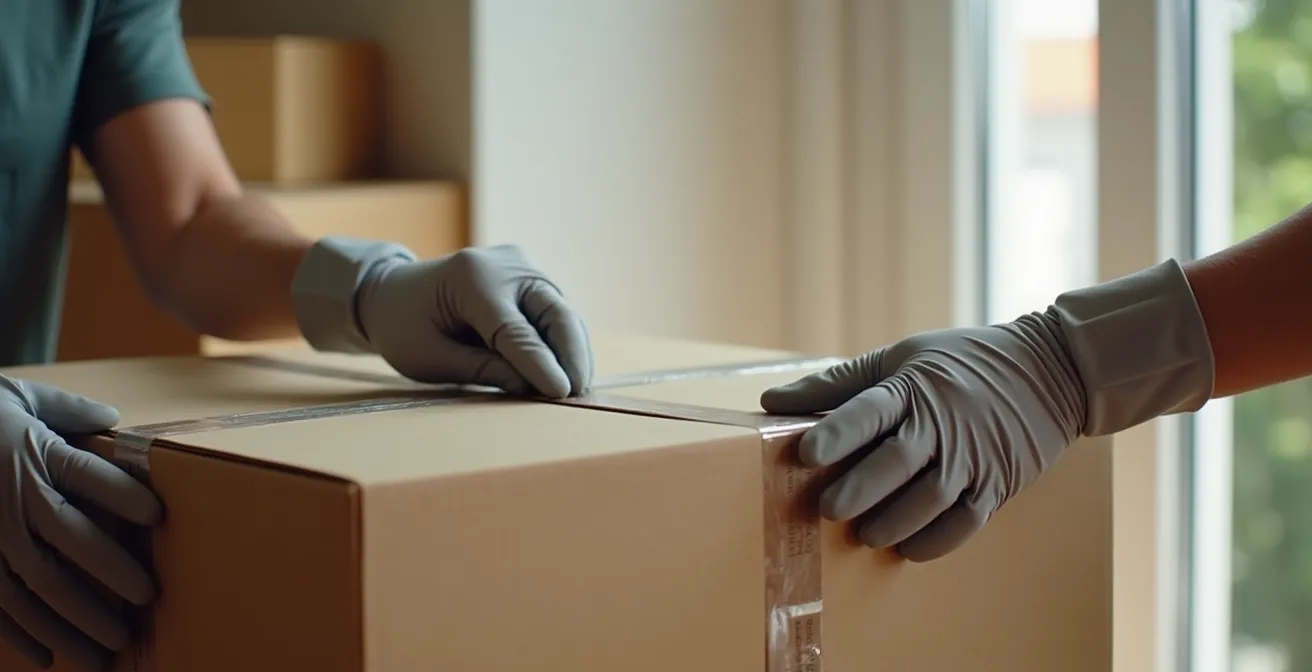 Démonstration de la technique de rubanage en H pour sécuriser les cartons de déménagement