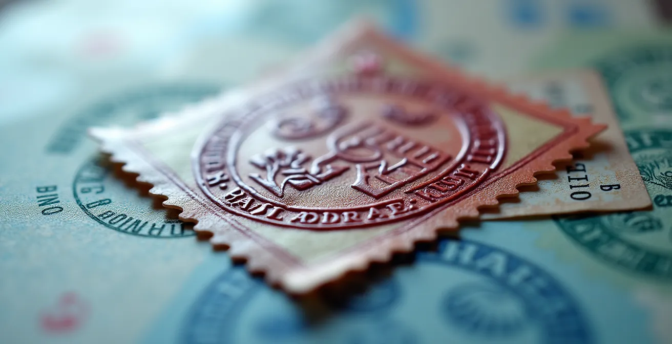 Vue macro d'un tampon officiel sur un document avec des détails de texture visibles